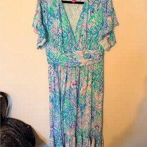 Lilly Pulitzer Pastel Floral Maxi Dress in Blue, Green & Pink